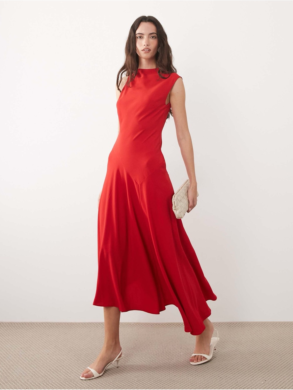 Mango Sleeveless Asymmetric Hem Midi Dress Red Size 8